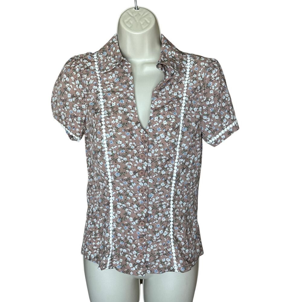 Unique Vintage Retro Mauve Floral Blouse Top XS NWT
